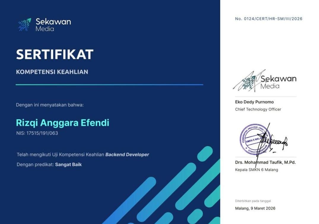 Rizqi Anggara Sekawan Media Certificate